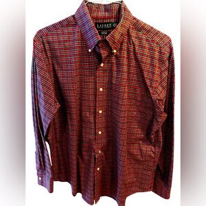Red/Navy Blue/Green/White Plaid Shirt by Ralph Lauren Non Iron Classic Size=16.5
